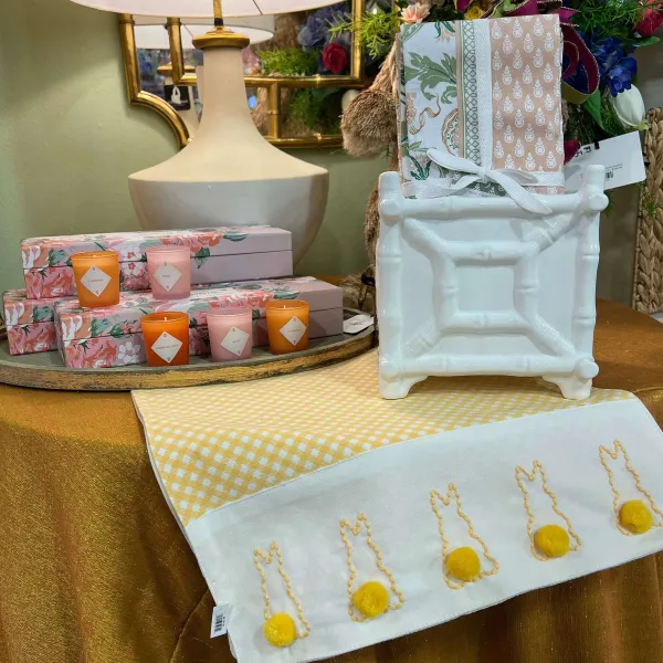Table Decor^Two's Company Cottontail Table Runner With Bunny Pom Pom
