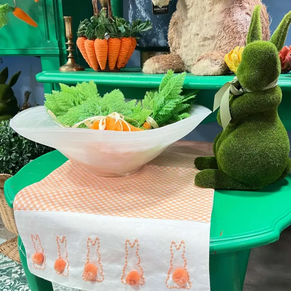 Table Decor^Two's Company Cottontail Table Runner With Bunny Pom Pom