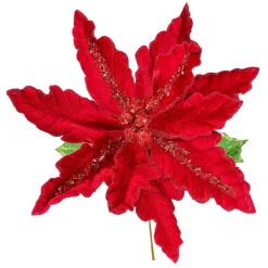 Stems^Regency Deluxe Red Velvet Poinsettia Stem, 28.5"