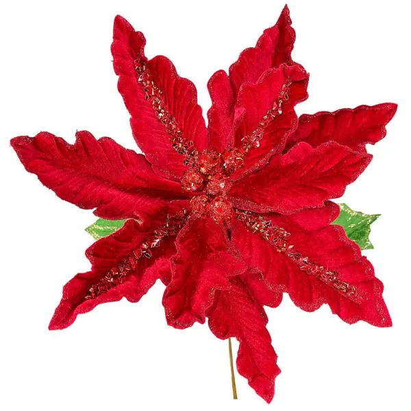 Stems^Regency Deluxe Red Velvet Poinsettia Stem, 28.5"