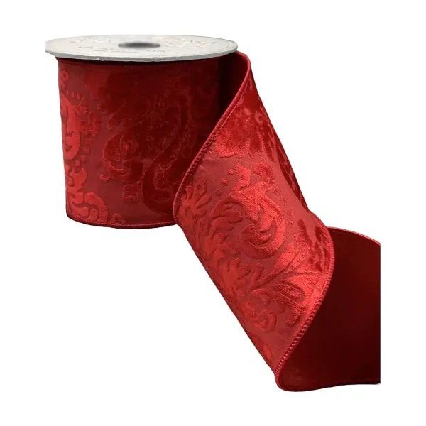 Ribbon^D. Stevens Devore Acanthus Red Ribbon, 4" X 10Yd