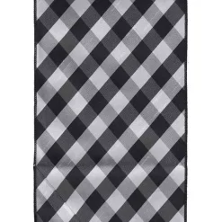 Ribbon^D. Stevens Diagonal Check Black And White Ribbon, 8" X 10Yd