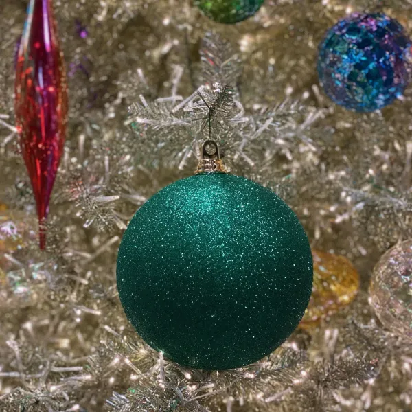 Mardi Gras^Farrisilk Emerald Green Glitter Ball Ornament, 8"