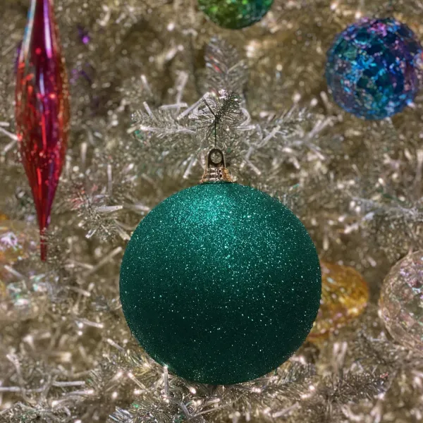 Mardi Gras^Farrisilk Emerald Green Glitter Ball Ornament, 4"
