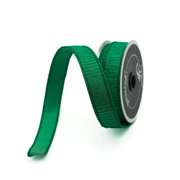 Mardi Gras^Farrisilk Emerald Pleated Metallic Ribbon, 1" X 10Yd
