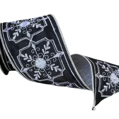 Spring Ribbon^D. Stevens Faux Dupion Filigree Design In White And Black, 4" X 10Yd.