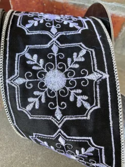 Spring Ribbon^D. Stevens Faux Dupion Filigree Design In White And Black, 4
