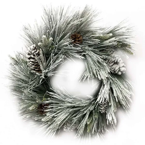 Wall Decor^Liberty Floral Flocked Long Needle Pine Wreath, 24"