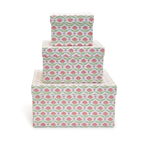 Table Decor^Two's Company Floral Block Print Nesting Boxes