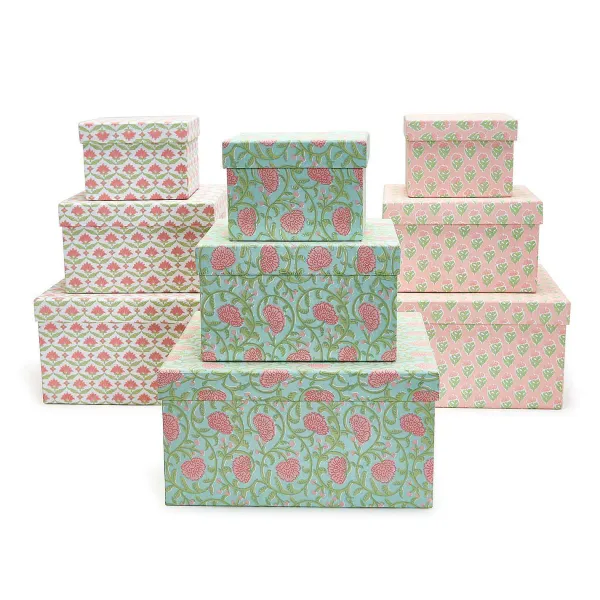 Table Decor^Two's Company Floral Block Print Nesting Boxes