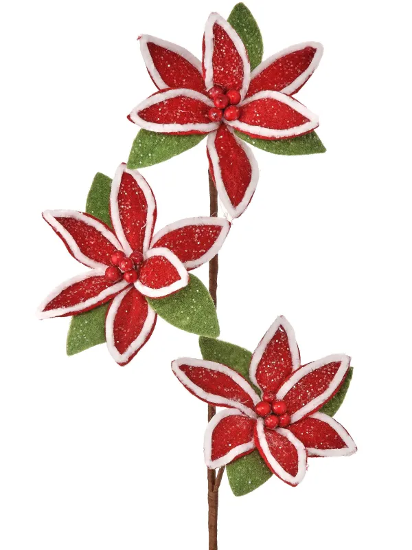 Floral^Regency Frosty Felt Poinsettia Spray, 23"