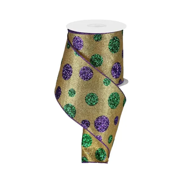 Ribbon^Craig Bachman Giant Mardi Gras Polka Dots Ribbon, 4" X 10Yd