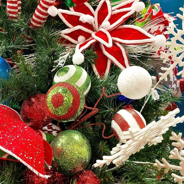 Garlands^Craig Bachman Glitter Ball Garland Red, Lime, And White, 5'