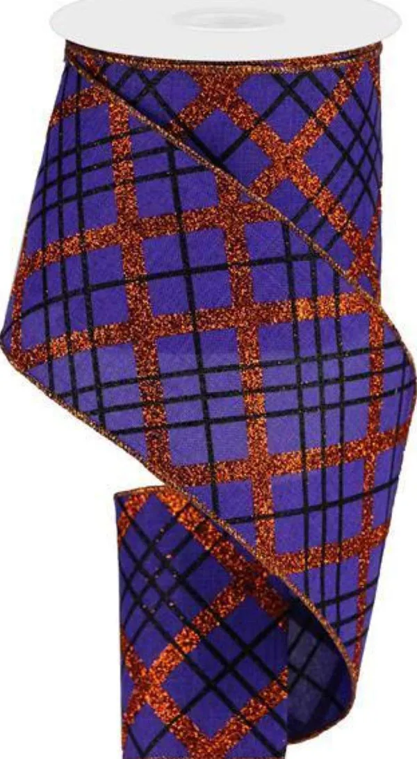 Ribbon^Craig Bachman Glitter Diagonal Plaid Royal Ribbon, 4" X 10Yd