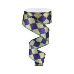 Ribbon^Craig Bachman Glitter Harlequin Ribbon, Purple & Gold 1.5"X10Yd