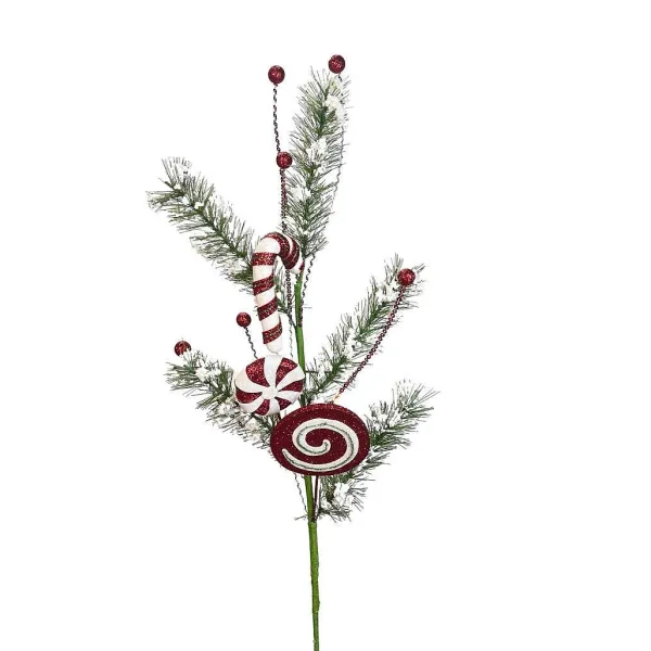 Floral^Liberty Floral Glitter Peppermint Candy Snow Pine Spray