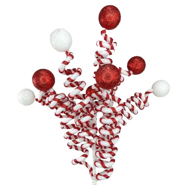 Floral^Liberty Floral Glitter Red & White Curly Ball Spray