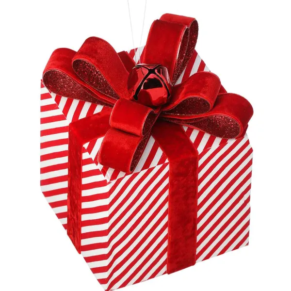 Home Accents^Regency Glitter Stripe Gift Box With Jingle Bell, 6.5"