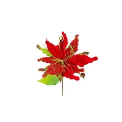 Floral^Regency Glitter Velvet Jinglebell Poinsettia Stem