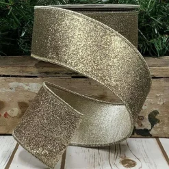 Mardi Gras^D. Stevens Gold And Silver Glitter Metallic Ribbon, 2.5" X 10Yd