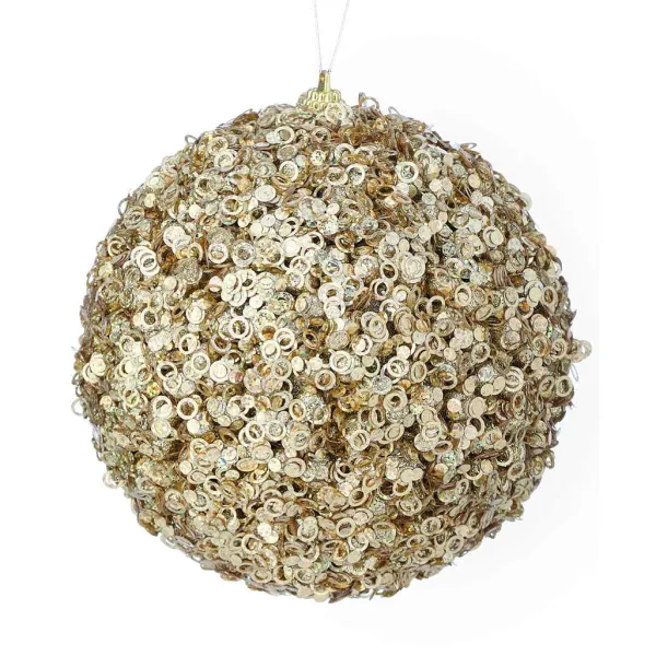 Happy New Year^Regency Gold Glamour Sequin Ball Ornament