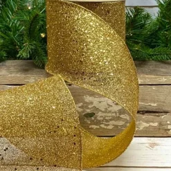 Happy New Year^D. Stevens Gold Glitter Mesh Ribbon, 4" X 10Yd