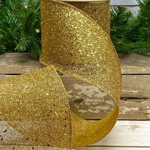 Ribbon^D. Stevens Gold Glitter Mesh Ribbon, 4" X 10Yd