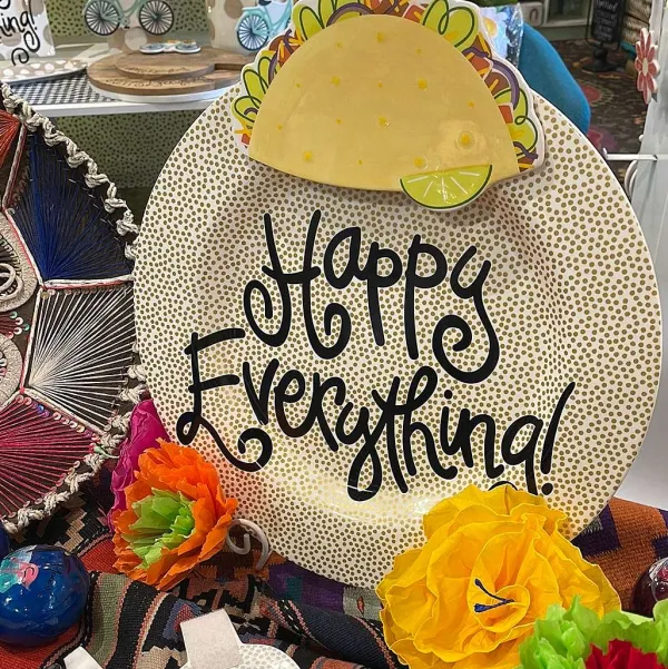 Table Decor^Happy Everything Gold Small Dot Big Round Platter By !