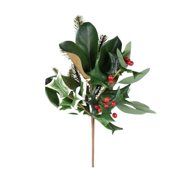 Floral^Direct Export Co. Green And Red Holly Eucalyptus Spray