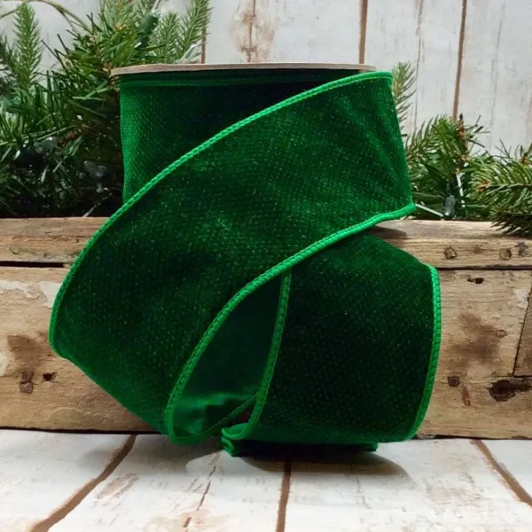 Ribbon^D. Stevens Green Dots Velvet Ribbon, 2.5" X 10Yd