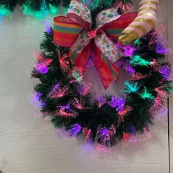 Wall Decor^180 Degrees Green Fiber Optic Wreath, 24"
