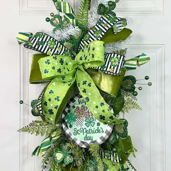 St. Patrick's Day^D. Stevens Green Glitter Shamrock On Green Ribbon, 2.5" X 10Yd