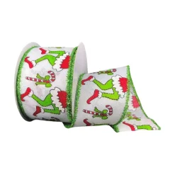 Ribbon^Jascotina Green Monster Legs And Candy Cane Green Tinsel Ribbon, 2.5" X 10Yd