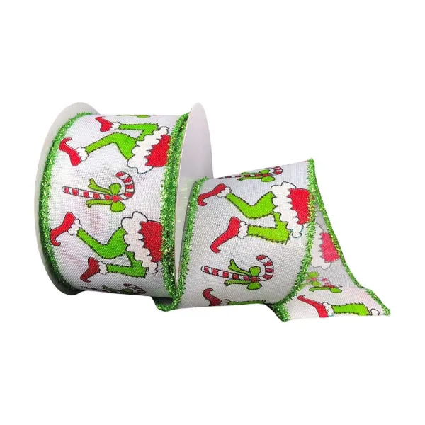 Ribbon^Jascotina Green Monster Legs And Candy Cane Green Tinsel Ribbon, 2.5" X 10Yd