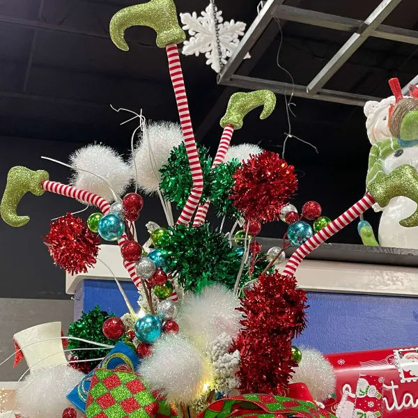 Floral^RAZ Green Tinsel Ball Spray