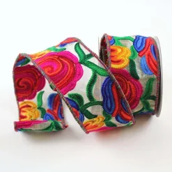 Ribbon^Farrisilk Hand Embroidered Folk Art Floral Ribbon 4"X10Yd