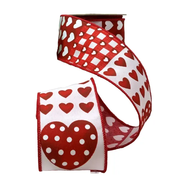 Ribbon^D. Stevens Heart Patchwork Red Ribbon 2.5" X 10Yds