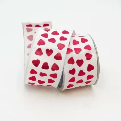 Ribbon^Farrisilk Hearts On White Ribbon, 2.5" X 10Yd