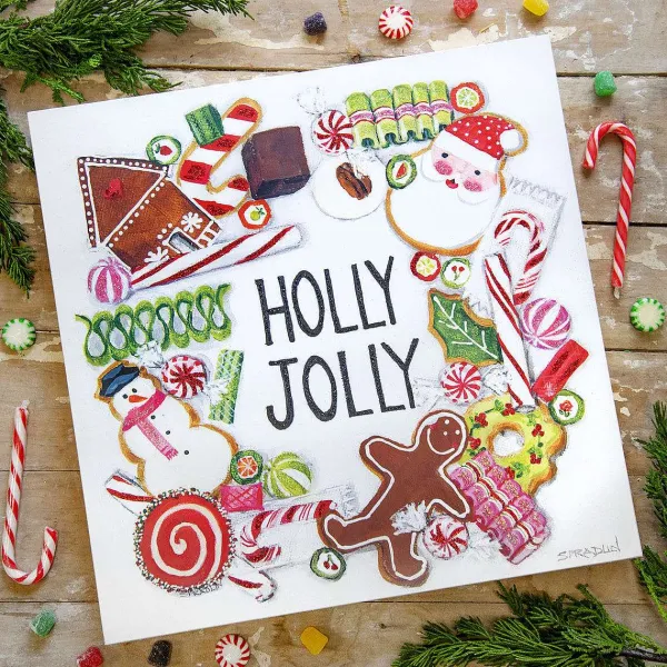 Wall Decor^The Round Top Collection Holly Jolly Wreath Gallery Art