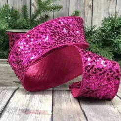 Ribbon^D. Stevens Hot Pink Metallic Sequin Ribbon, 2.5" X 10Yd
