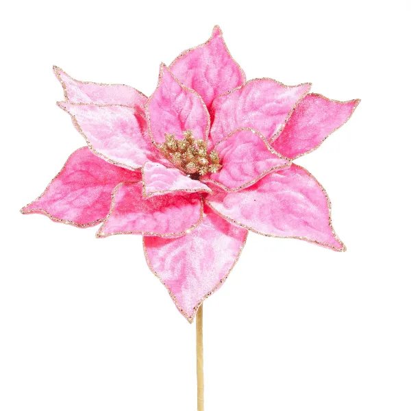 Floral^RAZ Hot Pink Velvet Poinsettia Stem
