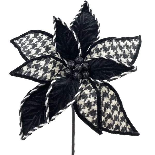 Stems^Liberty Floral Houndstooth Poinsettia Pick