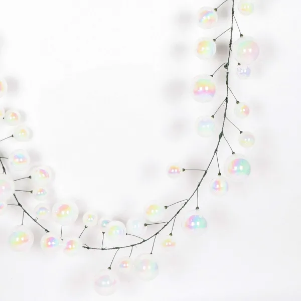 Garlands^Farrisilk Iridescent White Ball Garland, 10'