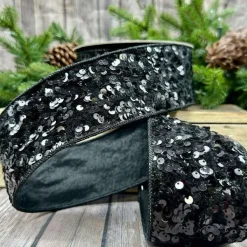 Ribbon^D. Stevens Kaleidoscopic Sequin Black Ribbon, 2.5" X 10Yd