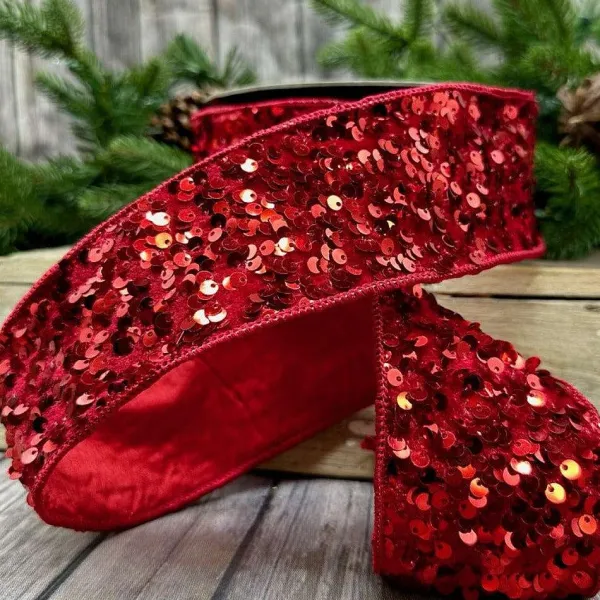 Ribbon^D. Stevens Kaleidoscopic Sequin Red Ribbon, 2.5" X 10Yd