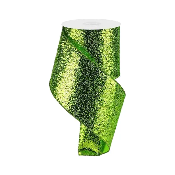 Ribbon^Craig Bachman Large Glitter Lime Green Ribbon, 4"X10Yd