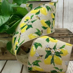 Spring Ribbon^D. Stevens Lemon And Bees On Tan Ribbon 4"X10Yds