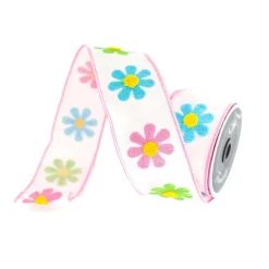 Ribbon^Farrisilk Light Pink Spring Daisies Ribbon, 2.5" X 10Yd
