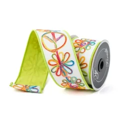 Spring Ribbon^Farrisilk Lime Whimsy Hippie Ribbon, 2.5" X 10Yd