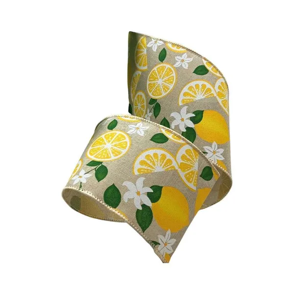 Ribbon^D. Stevens Linen Natural Lemon Ribbon, 4" X 10Yd